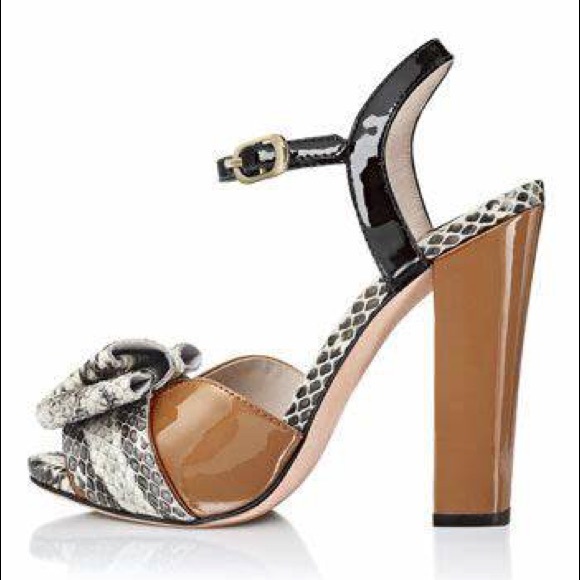 Joan & David Snakeprint/Patent Leather Block Heels - Picture 2 of 8